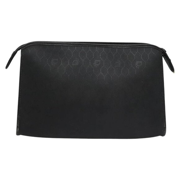 Christian Dior Honeycomb Canvas Clutch Bag PVC Leather Black Gold Auth ti2910 - Picture 2 of 16